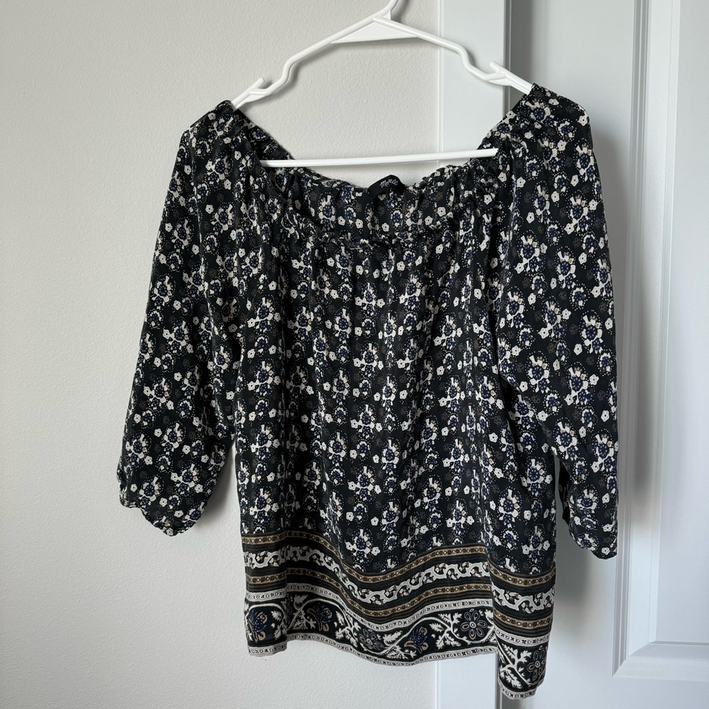 Madewell Gardenhouse Off the Shoulder Top Size Small 100% Silk Boho Floral - Picture 3 of 11
